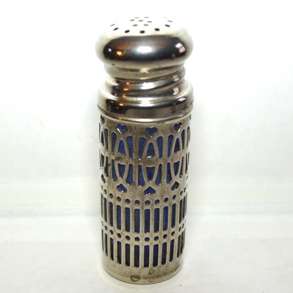 Vintage Salt And Pepper Shakers Metal Outer Blue Cobalt Glass Inner Table Decor - Picture 3 of 5